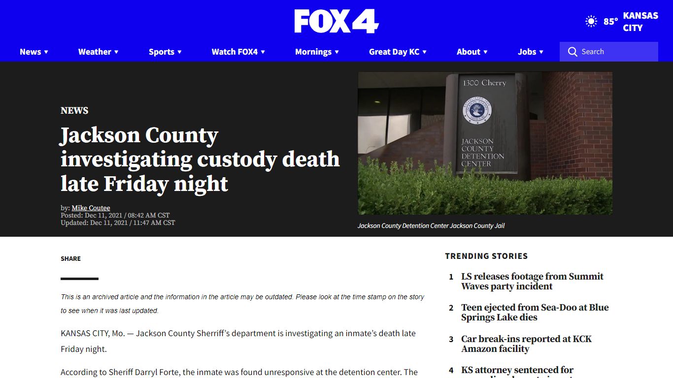 Jackson County investigating custody death late Friday night